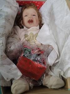 lot 67 image: Ashton-Drake My First Christmas Porcelain Baby Doll 1992