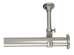 lot 2353 image: YunNephele Ceiling Curtain Rod 56-108 inch Nickel Brushed,Adjustable Metal Single Window Curtain Rods Set,1 inch diameter HangingWall Mount Drapery Rod - Retail $0