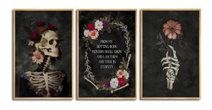 lot 2363 image: Gothic Floral Skeleton Art Print Set - Retail $45