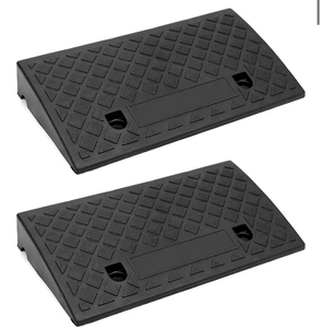 lot 2367 image: QWORK PVC Curb Ramp 2 Sets, 19.2 L x 10.6 W x 3.54 H for Wheelchairs, Motorcycles, and Vehicles, 2000lbs Load Capacity, All-Weather, Textured Surface - Retail $0
