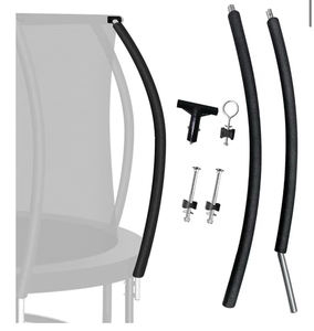 lot 2371 image: Trampoline Enclosure Pole Replacement Set, Universal Fit, Black, with Installation Hardware (see pics for exact pieces) - Retail $0