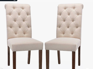lot 2419 image: GRAY COLAMY Tufted Upholstered Dining Chairs Set of 2, Accent Parsons Chairs with Solid Wood Legs and Padded Seat - Retail $0