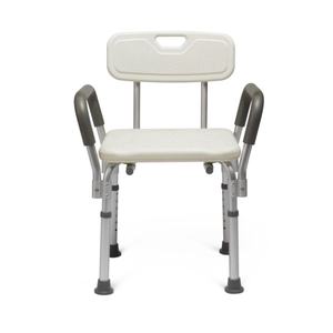 lot 2432 image: Medline Shower Bath Chair with Back and Padded Armrests  Height Adjustable  Supports up to 350 lbs.  White - Retail $109