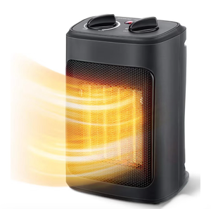 lot 2446 image: Space Heater, 1500W Electric Heaters Indoor Portable with Thermostat, PTC Fast Heating Ceramic Room Small Heater with Heating and Fan Modes for Bedroom, Office and Indoor Use - Retail $0