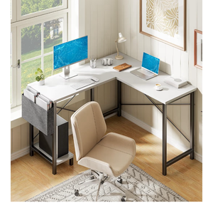 lot 2464 image: Alpen L Shaped Gaming Desk, Small Computer Desk, 50 Inch Wide Corner Desk, Work from Home Desk, Study Table for Bedrooms, PC Writing Table with Storage and Reversible Shelf, White - Retail $0