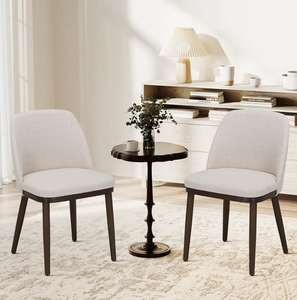 lot 2470 image: COLAMY Upholstered Dining Chairs Set of 2, Modern Kitchen Chairs with Back, Fabric Side Chair with Wood Legs for Dining Room Kitchen Restaurant, Beige - Retail $0