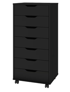 lot 2474 image: Panana 57 Drawer Chest, Wooden Tall Dresser Storage Dresser Cabinet with Wheels, Office Organization and Storage, Bedroom Furniture (Black, 7 Drawer) - Retail $0