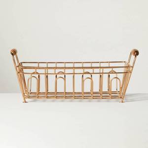 lot 2490 image: Metal Drying Rack Copper Finish - Hearth & Hand�� with Magnolia Freestanding Iron & Wood, Countertop Kitchen Organizer - Retail $25