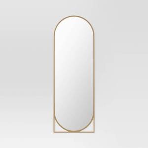 lot 2495 image: 20 x 58 Full Length Floor Mirror Gold - Threshold�� Modern Leaning Design, Metal Frame - Retail $150