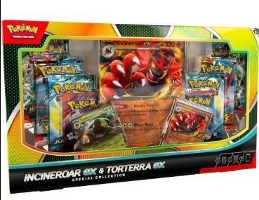 lot 2971 image: FACTORY SEALED  Pokemon TCG Incineroar ex &amp Torterra ex Special Collection (2 Foil Promo Cards, 1 Oversize Card &amp 8 Booster Packs)