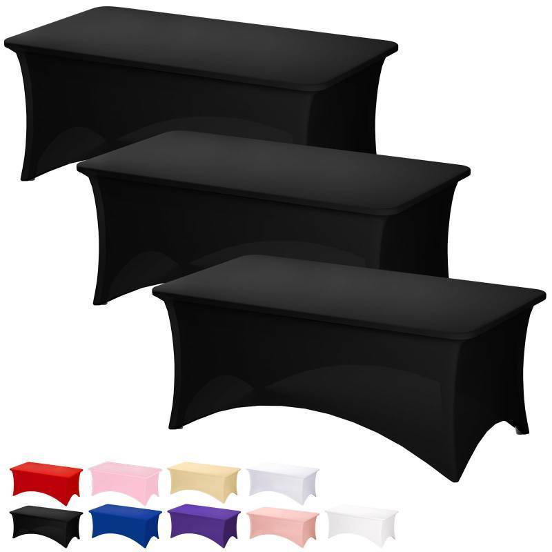lot 8301 image:  Fixwal 3 Pack Black Table Cloth for 6FT Rectangle Tables, Rectangular Tablecloths Stretch Spandex Fitted Table Covers 6FT for Parties, Trade Shows, Banquet, Weddings, Buffet, Graduation Decorations