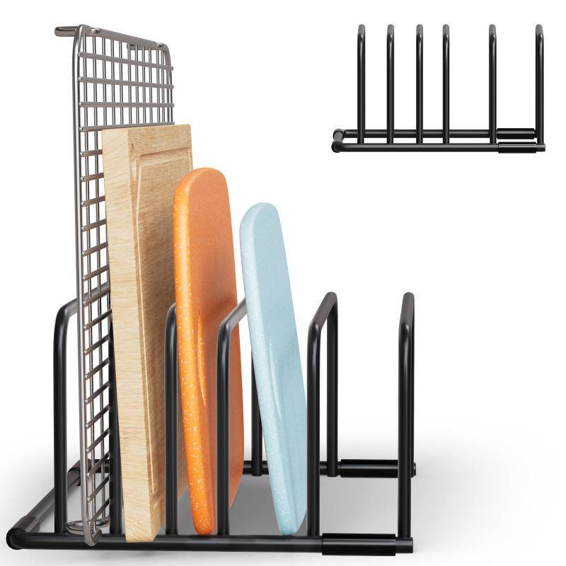 lot 6334 image:  SAGLAU Heavy-Duty 5-Slot Cutting Board Organizer Rack, Space-Saving Kitchen Storage for Cutting Boards, Bakeware, and Cookie Sheets