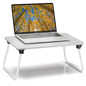 lot 3212 image: Ruxury Foldable Lap Desk Laptop Stand Bed Desk Table Tray, Breakfast Serving Tray, Portable & Lightweight Mini Table, Lap Tablet Desk for Sofa Couch Floor - White