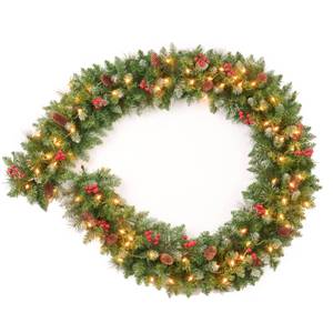 lot 3216 image: Amaoasis 9 Feet Pre-Lit Christmas Garland, Mixed Pine Decorated with Frosted Berries, Pinecones, 70 Lights Plug in, for Mantle Staircase Indoor and Outdoor