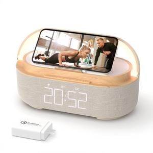 lot 3218 image: COLSUR Bluetooth Speaker Alarm Clock with Wireless Charger, FM Radio, Adjustable LED Night Light, 6 in 1 Bedroom Portable Speaker 2500mAh, Phone Stand for Bedside, Home, Office, Gift