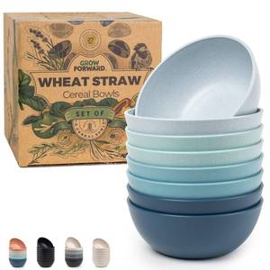 lot 3231 image: Grow Forward Premium Wheat Straw Bowls - 27oz Microwave Safe Plastic Cereal Bowls Set of 8 for Kitchen, Camping, RV, Dessert, Snack, Soup, Salad, Fruit - Reusable, Unbreakable & BPA Free - Seascape