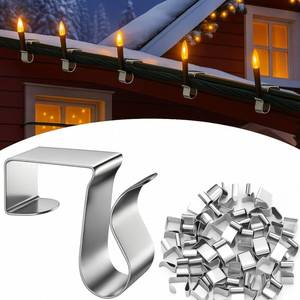lot 3235 image: Cinnvoice 50 Pcs Gutter Clips for Hanging Outdoor Lights, Metal Christmas Light Clip for Outside String Lights, Weatherproof Gutter Hooks for Xmas Halloween Seasonal Rope Shingle Roof Holiday Decor