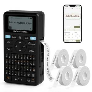 lot 3237 image: SUPVAN E11 Bluetooth Label Maker Machine with 4 Tapes, Support Keyboard & App with 40 Fonts and 650 Icons, Rechargeable Inkless Labeler for Home, Kitchen, Office, School, Organization, Black