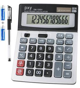 lot 3244 image: Desk Calculator 12 Digit Extra Large LCD Display, Touch Comfortable with Big Buttons, PXY Two Way Power Battery and Solar Standard Function Office Calculators