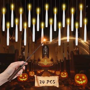 lot 3249 image: wxnlo Floating Candles with Wand, 20 Pcs Magic Hanging Flameless LED Candles, Battery Operated Flickering Lights with Wand Remote for Halloween Indoor Decor, Halloween Decorations Party Gift