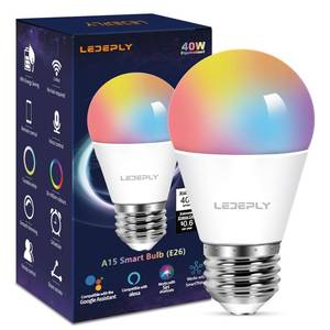 lot 3252 image: 5W40W, A15 Smart Bulb, Compatible with Alexa, Google Home, E26, Color Changing, Dimmable LED WiFi Light Bulbs, No Hub Required, 2.4GHZ WiFi Only, 400lm, 1 Pack