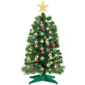 lot 3255 image: 3 Feet Premium Green Christmas Tree 12 Modes Dual Color Change Timer DIY 50 Warm White & Multicolor Lights Star 15 Ball Ornaments Battery Operated Small Artificial Full Xmas Tree Table Home Indoor