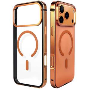 lot 3258 image: AOPNN New Aluminum Frame Metal Bumper Magnetic Backplate Frame Hard Case Cover for iPhone17Pro, Metal Frame ��Military Grade Drop Protection (Transparent Orange, for iphone17Pro)