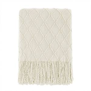 lot 3261 image: BOURINA Beige Throw Blanket 50x60 Inches Throw Textured Solid Soft Sofa Couch Decorative Knit Blanket