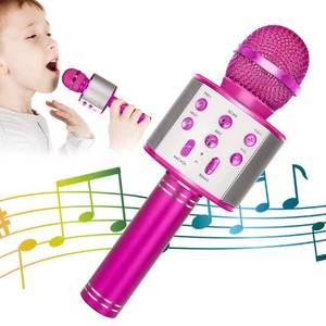 lot 3265 image: KIDWILL Wireless Bluetooth Karaoke Microphone for Kids, 5-in-1 Portable Handheld Karaoke Mic Speaker Player Recorder with Adjustable Remix FM Radio for Kids Girls Boys Teens Birthday-Hot Pink