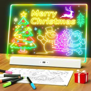 lot 3269 image: LED Note Board with Colors, Rechargeable 17-Inch Doodle Glow 9-Mode Light Up Desk Sign Letter Message Memo Drawing Dry Erase Board for ClassroomHome DecorOfficeGifts, 5 Markers