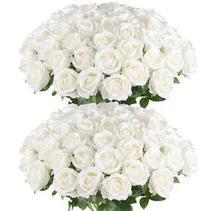 lot 3272 image: Hananona Artificial Roses in Bulk, Fake Velvet Silk Roses Realistic Rose for Wedding Centerpieces Flower Arrangement Home Decor (50, White)