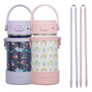 lot 3277 image: 2 Pack Kids Water Bottle with Straw, 14oz Insulated Stainless Steel Tumbler, Leak-Proof Locking Lid for School, Lunchbox, Outdoor Sports, Case with Shoulder Strap(2 Pack, RainbowMermaid)