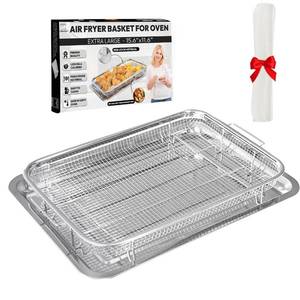 lot 3280 image: Large Air Fryer Basket for Oven, OvenCrisp 15.6 X 11.6 Oven Air Fryer Basket and Tray Set With 30PCS Parchment Papers, Stainless Steel Air Fryer Pan and Crisper Tray for Frying Baking
