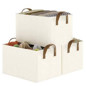 lot 3298 image: Closet Storage Bins, Fabric Closet Organizers and Storage Basket for Shelves, Collapsible Shelf Baskets for Organizing Shelves, Bedroom Clothes Basket, Beige, 3 Pack