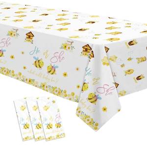 lot 3299 image: FVABO What Will It Bee Gender Reveal Party Supplies Tablecloth, 3pcs Disposable He or She Bumble Bee Gender Reveal Decorations Tablecover for Baby Shower, 86in x 55in