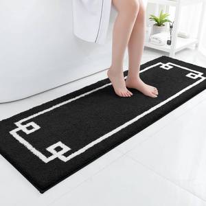 lot 3305 image: HOMEIDEAS Bathroom Runner Rugs, Soft and Water Absorbent Long Bath Mat, Non-Slip Fluffy Soft Plush Microfiber Carpet (Black and White, 20x60)