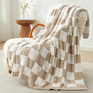 lot 3306 image: Snuggle Sac Checkered Throw Blanket Faux Fur Microfiber Blankets for Couch,Cozy Soft Warm Blanket for Sofa Bedroom Living Room,Beige Checker,50x60 inches