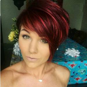 lot 3309 image: HOTKIS Pixie Cut Wig Human Hair for Black Women - Short Burgundy 99J Human Hair Wig with Bangs, Ombre 1B99J Red Bob Wig, Glueless Machine Made Cap, Natural Straight Short Wig