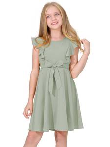 lot 3310 image: Quedoris Girls Ruffle Trim Sleeveless Belted Dress with Zipper Mint 120Y