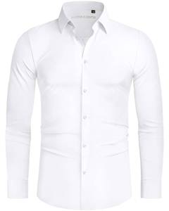 lot 3319 image: Alimens & Gentle Stretch Mens Dress Shirts Slim Fit Long Sleeve Casual Skinny Muscle Fit Wrinkle Free Button Down Shirt White 2XL