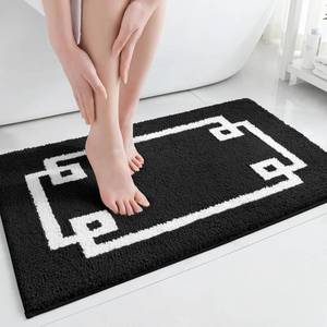 lot 3321 image: HOMEIDEAS Bathroom Rug, Soft and Water Absorbent Bath Mat, Non-Slip Fluffy Plush Microfiber Carpet for Tub and Shower (Black and White, 20x32)