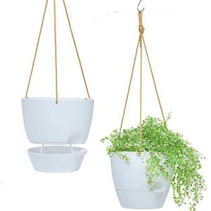 lot 3328 image: SwinDuck 10 Inch Self Watering Hanging Pots, 2 Pack Hanging Planters with 40oZ Deep Reservior for Indoor Outdoor Plants Flowers, White