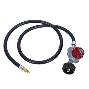 lot 3331 image: GasSaf 4FT 0-10PSI Adjustable High Pressure Propane Regulator Grill Connector with Hose for Tabletop Grill,Fire Pit Table, Turkey Fryer,Fish Fryer and More