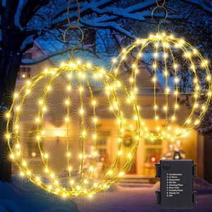 lot 3333 image: Flacchi Set of 2 Outdoor Hanging Ball Lights - 2 Sizes of Christmas Battery Operated Garden Lanterns Waterproof Globe Fairy Lights with 8 Lighting Modes Timer Memory Function (Warm White)