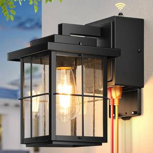 lot 3343 image: Gleamz Outdoor Wall Light Dusk to Dawn, Black Front Porch Light with GFCI Outlet, Modern Exterior Lighting Fixtures with Outlet, Exterior Wall Sconce Wall Mount, Outside Lantern Lights with E26 Sockt