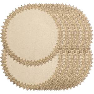 lot 3348 image: Round Burlap Placemats Set of 12 Jute Rustic Place Mats for Dining Tables Heat Resistant Natural Farmhouse Table Mats Decor for Thanksgiving (Flower Tassel)