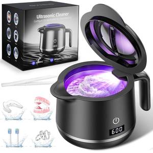 lot 3353 image: GYNHD Dental Ultrasonic Retainer Cleaner Machine Dental Cleaning Pod for DentureMouth GuardAlignerNight GuardBracesToothbrush HeadsJewelry - 45kHz Retainer Cleaner with Digital Timer & 200ML