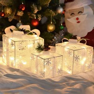 lot 3358 image: Christmas Decorations, Set of 3 Christmas Lighted Gift Boxes, Battery Operated Xmas Present Boxes, Warm White LED with Bows for Indoor Christmas Tree, Yard, Home Decor