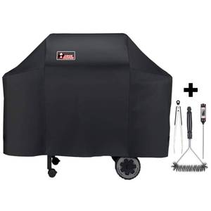 lot 3360 image: Kingkong 75737106 Grill Cover for Weber Spirit 200, 300 Series and Genesis Silver Gas Grill with Grill Brush, Tongs and Thermometer