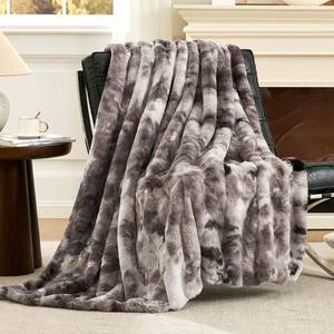 lot 3361 image: Cozy Bliss Faux Fur Throw Blanket for Couch, Fuzzy Soft Plush Thick Striped Blanket for Sofa Bedroom Living Room, 50  60 Inches Tie-dye Grey